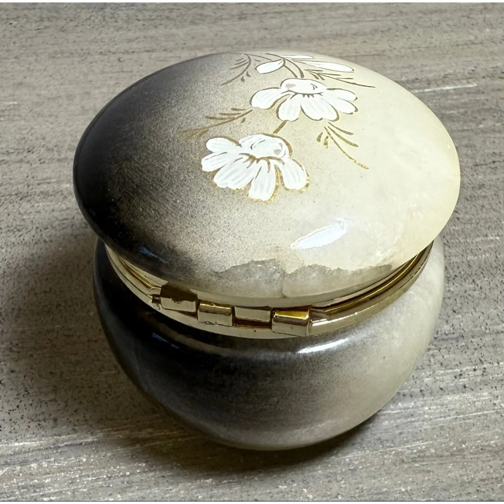 vintage Italian alabaster trinket box w/black-to-white gradient floral design